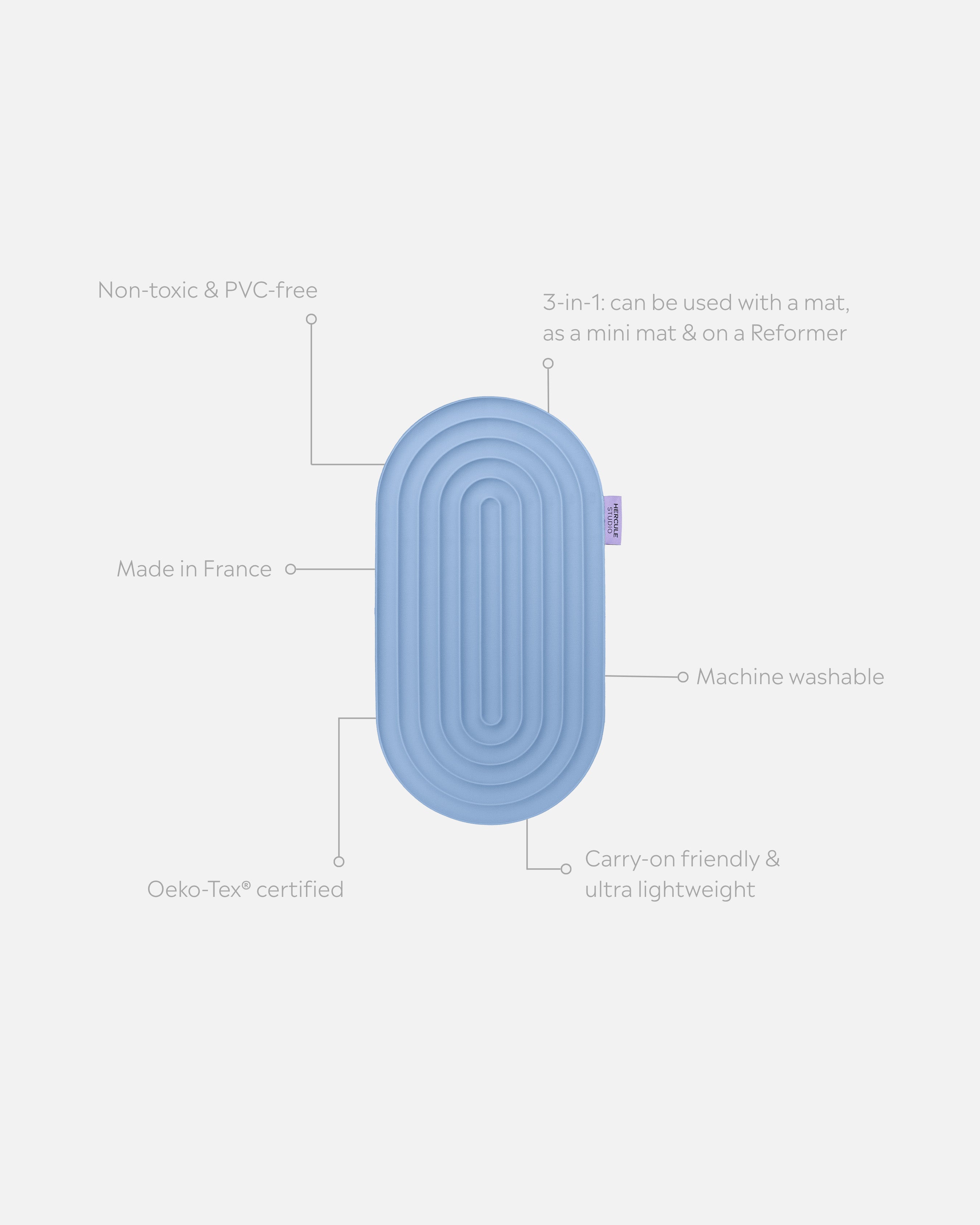 Mini tapis de sol pad de confort de la marque hercule studio modèle galé couleur blue jean packshot déplié avec éléments de réassurance