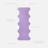 Tapis de sol pour le yoga de la marque hercule studio modèle mar couleur lavande packshot déplié avec éléments de réassurance