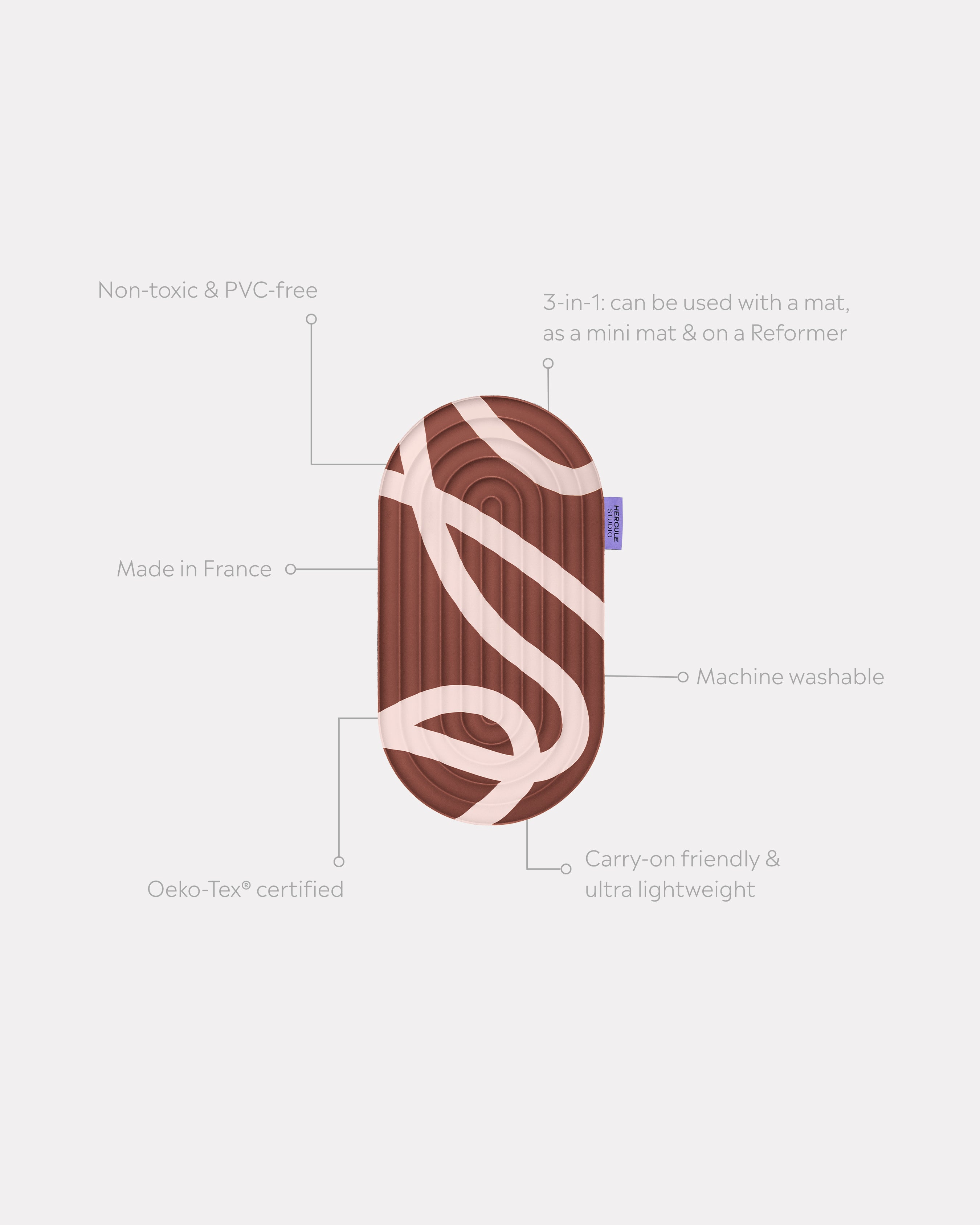 Mini tapis de sol pad de confort de la marque hercule studio modèle galé couleur bari choco packshot déplié avec éléments de réassurance