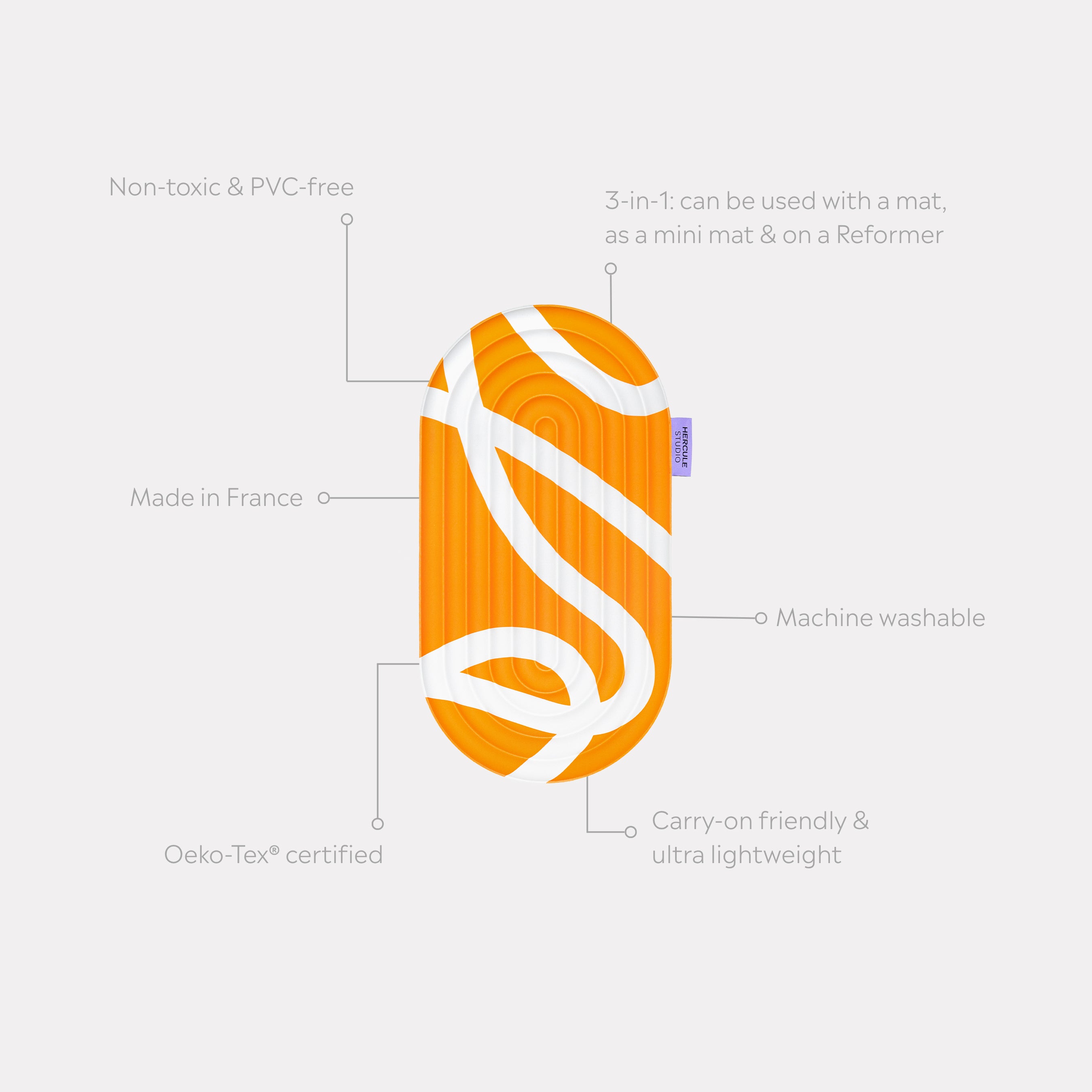 Mini tapis de sol pad de confort de la marque hercule studio modèle galé couleur bari orange pop packshot déplié avec éléments de réassurance
