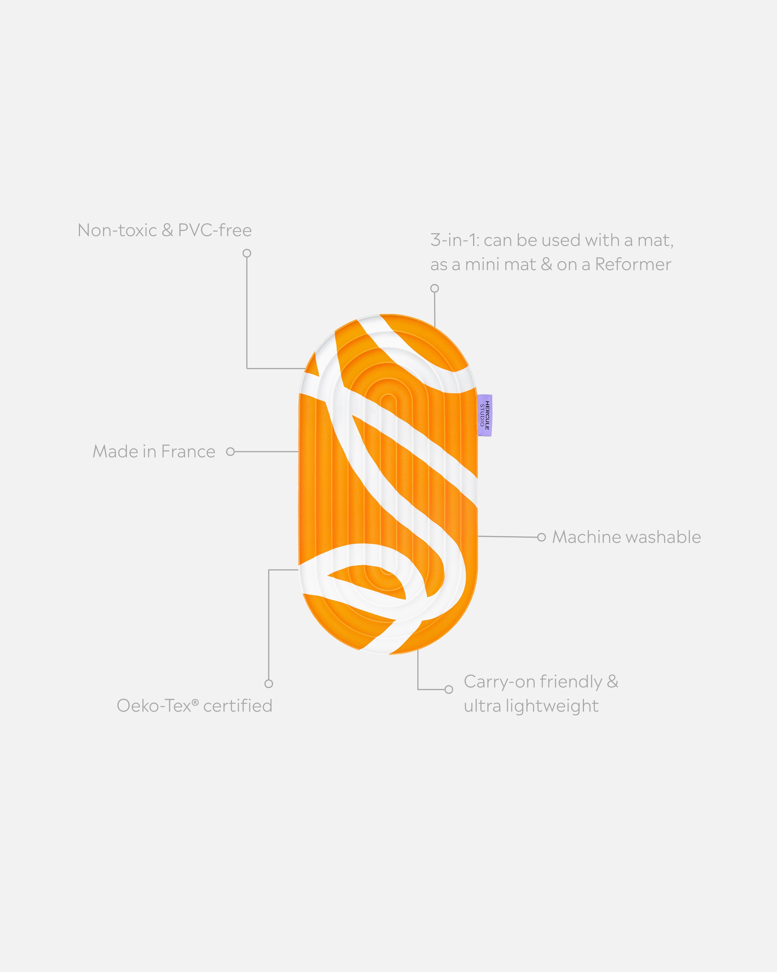 Mini tapis de sol pad de confort de la marque hercule studio modèle galé couleur bari orange pop packshot déplié avec éléments de réassurance