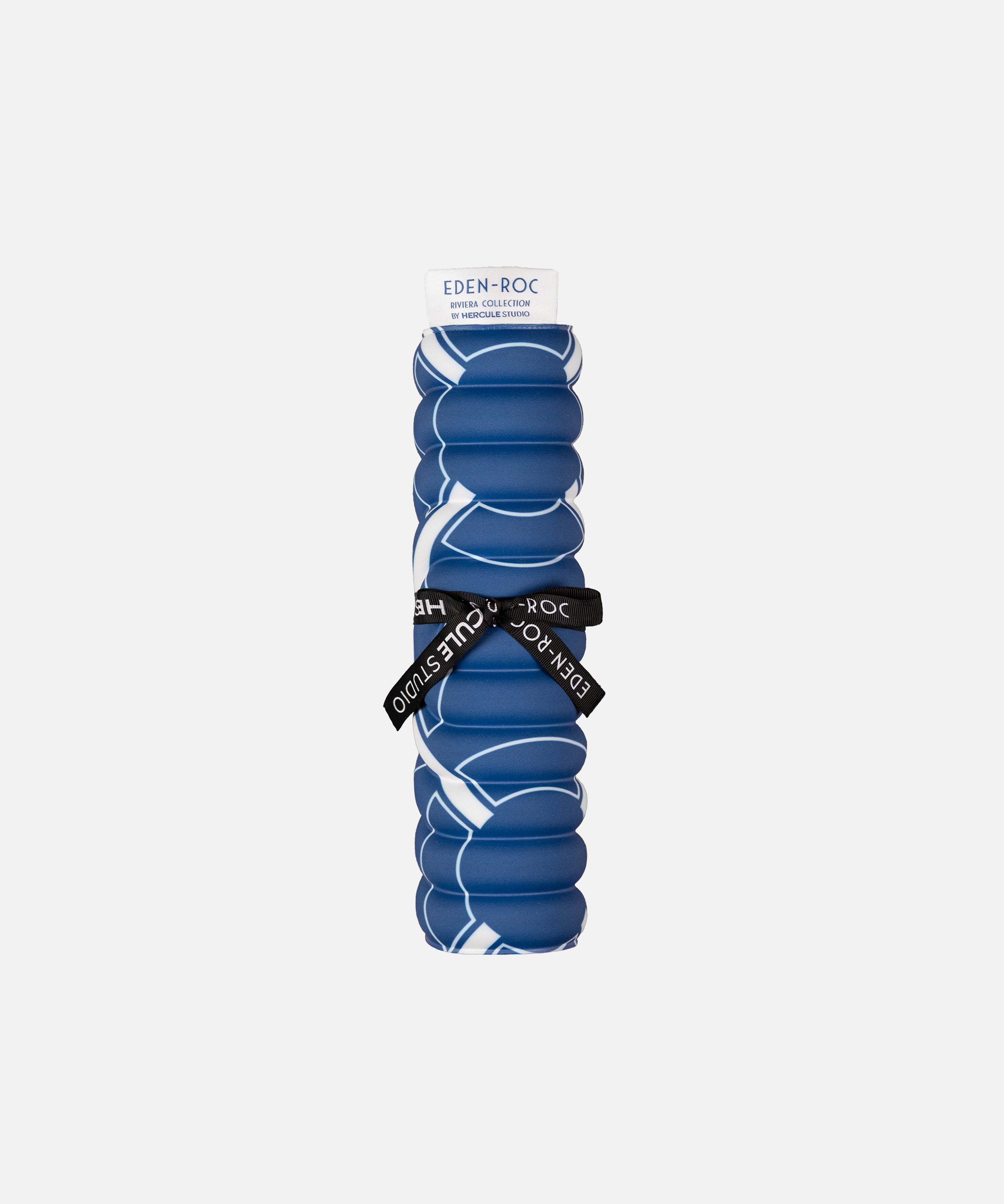 Hercule Studio Galé pad – blue monogram portable 3-in-1 mini mat – convenient for transport and travel, suitable for Pilates/Reformer, durable French design, rolled view with logo ribbon