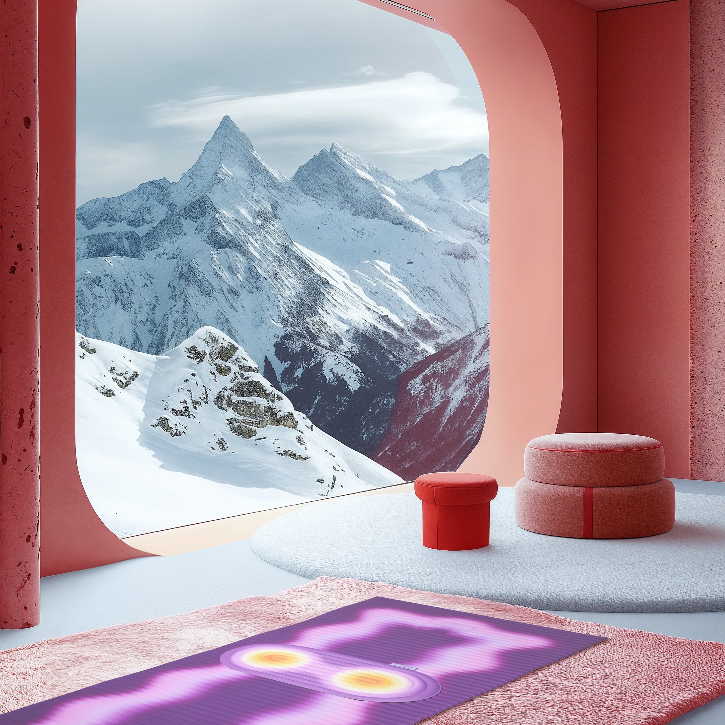 Mini tapis de sol pad de confort de la marque hercule studio et uchronia modèle galé imprimé fall sur tapis de sport archy imprimé winter shooting lifestyle sur décor eneigé  réalisé par l'intelligence artificielle