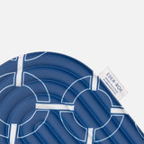 Close-up on the Hercule Studio Galé mini mat purple label – blue monogram 3-in-1 pad, ergonomic support for knees, elbows, glutes, durable design made in France