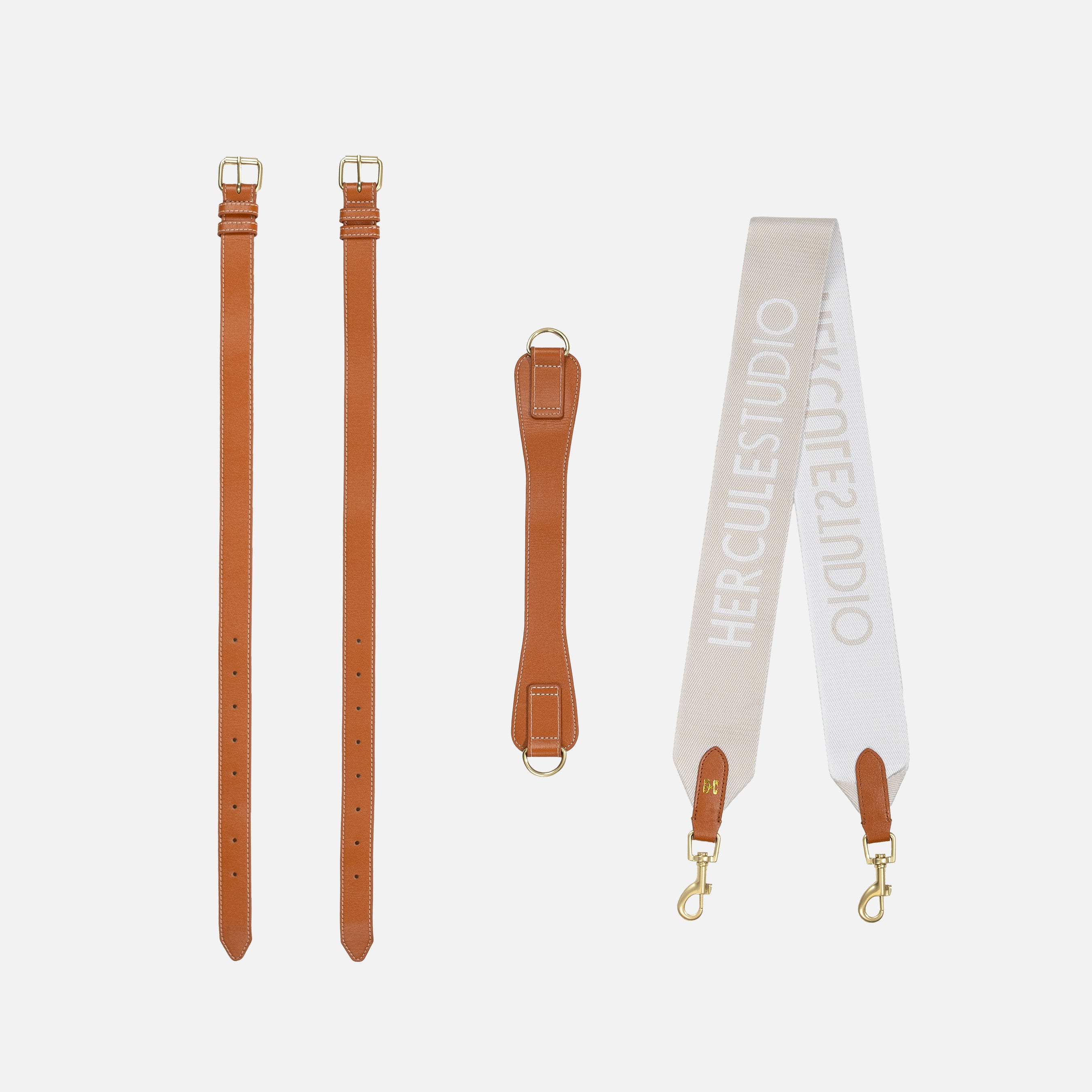 Sangle de transport pour tapis d'exercice modèle soca couleur beige et camel packshot visuel global des éléments