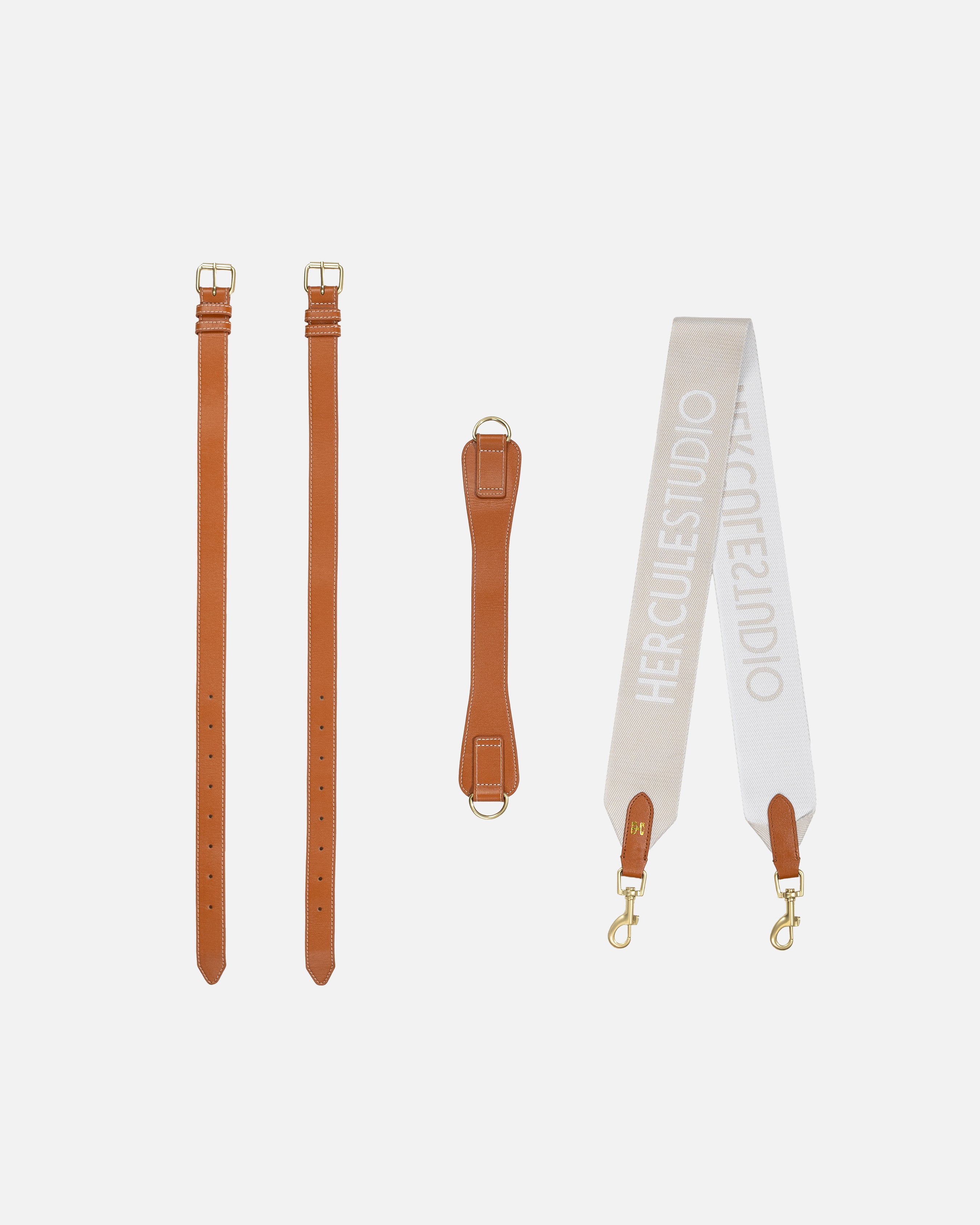 Sangle de transport pour tapis d'exercice modèle soca couleur beige et camel packshot visuel global des éléments