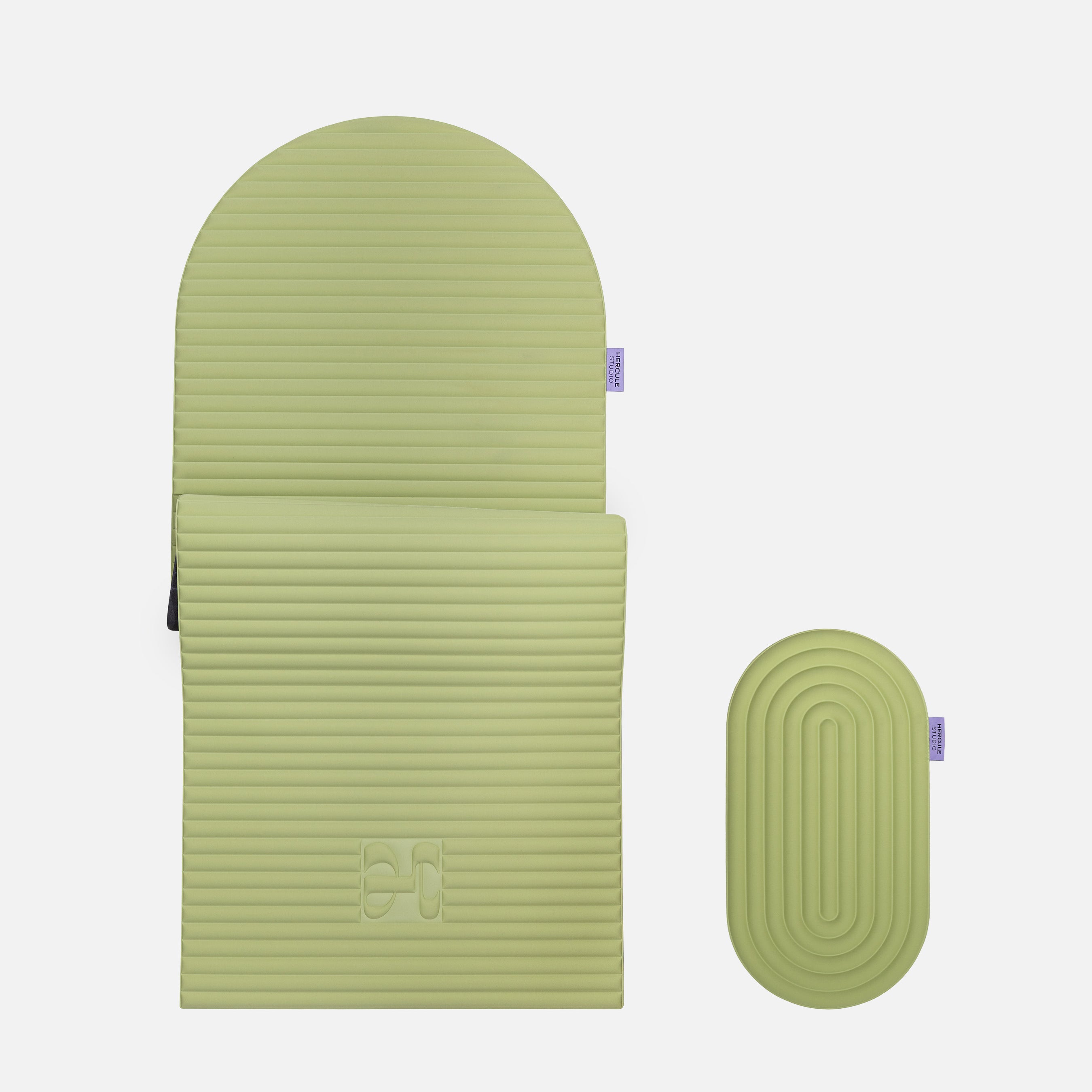 Set Confort avec Tapis de sport Archy de la marque Hercule Studio couleur Pistache et mini tapis de sport Galé couleur Pistache photo packshot fond blanc