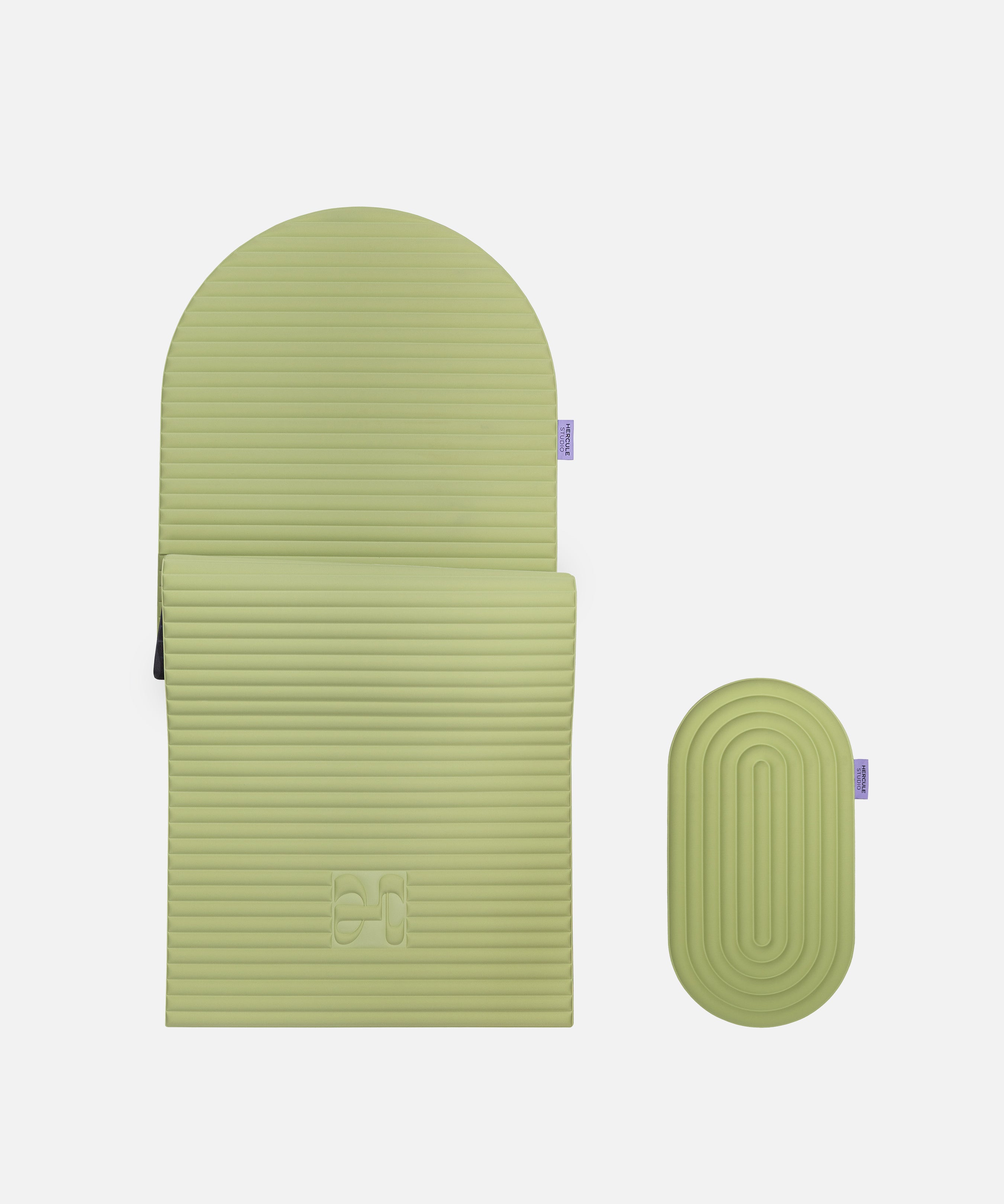 Bundle confort Hercule Studio vert clair pistache associant tapis Archy ergonomique et mini tapis Galé nomade, ensemble pensé pour le confort en Pilates, yoga et Reformer, fabrication française responsable, visuel packshot