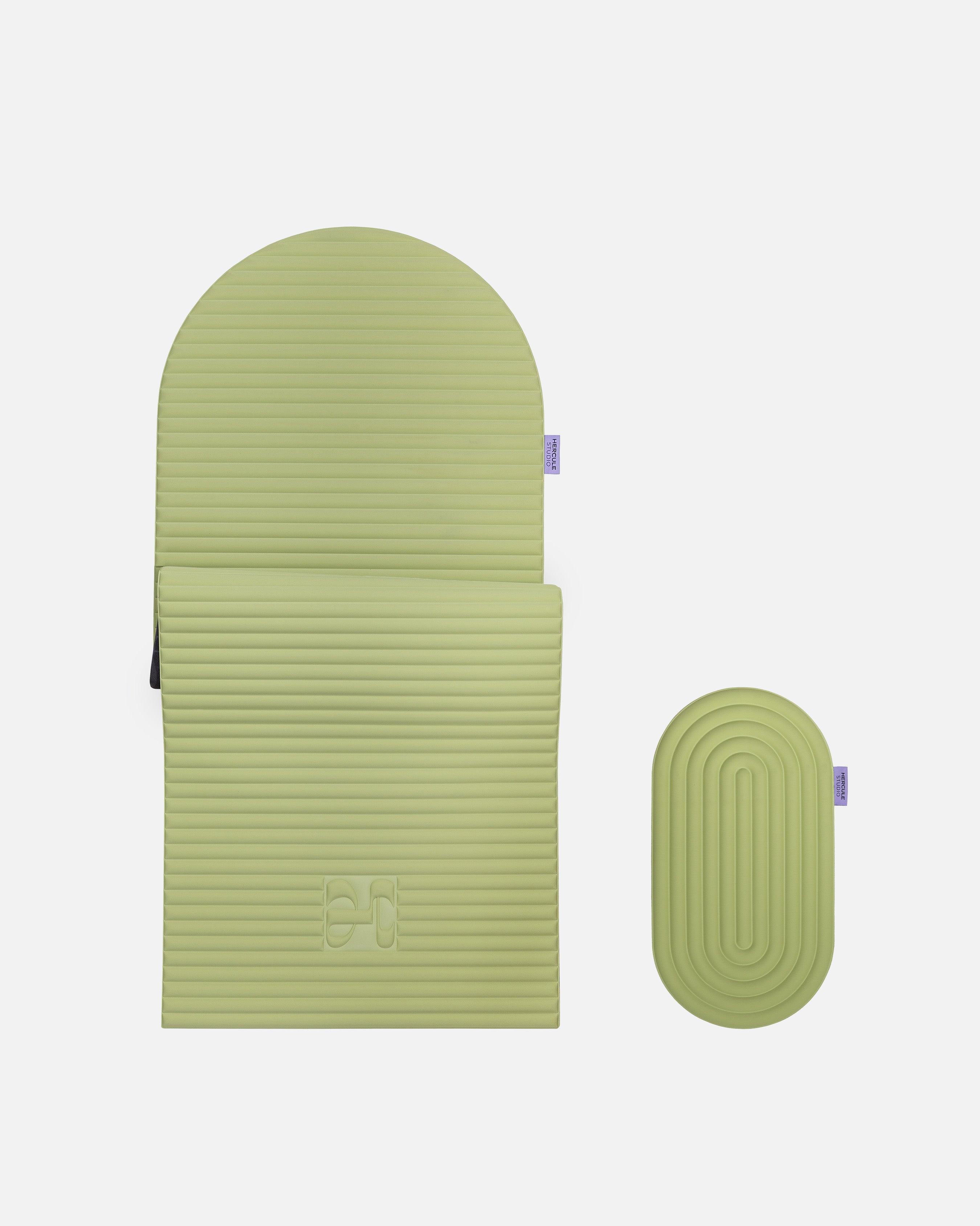 Set Confort avec Tapis de sport Archy de la marque Hercule Studio couleur Pistache et mini tapis de sport Galé couleur Pistache photo packshot fond blanc
