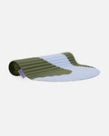 Hercule Studio Archy khaki and blue printed (Axel) design sport mat, durable mat for fitness and Pilates, half rolled view