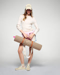 Hercule Studio x From Future Sandy Brown sport mat in lifestyle, premium beige cashmere for Pilates and yoga session, limited edition