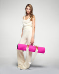 Lifestyle gym session with Hercule Studio x From Future Candy Pink mat, fuchsia pink cashmere for fitness and stretching