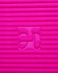 Close-up on the fuchsia pink cashmere texture and embossed H logo of the Hercule Studio x From Future Candy Pink sport mat