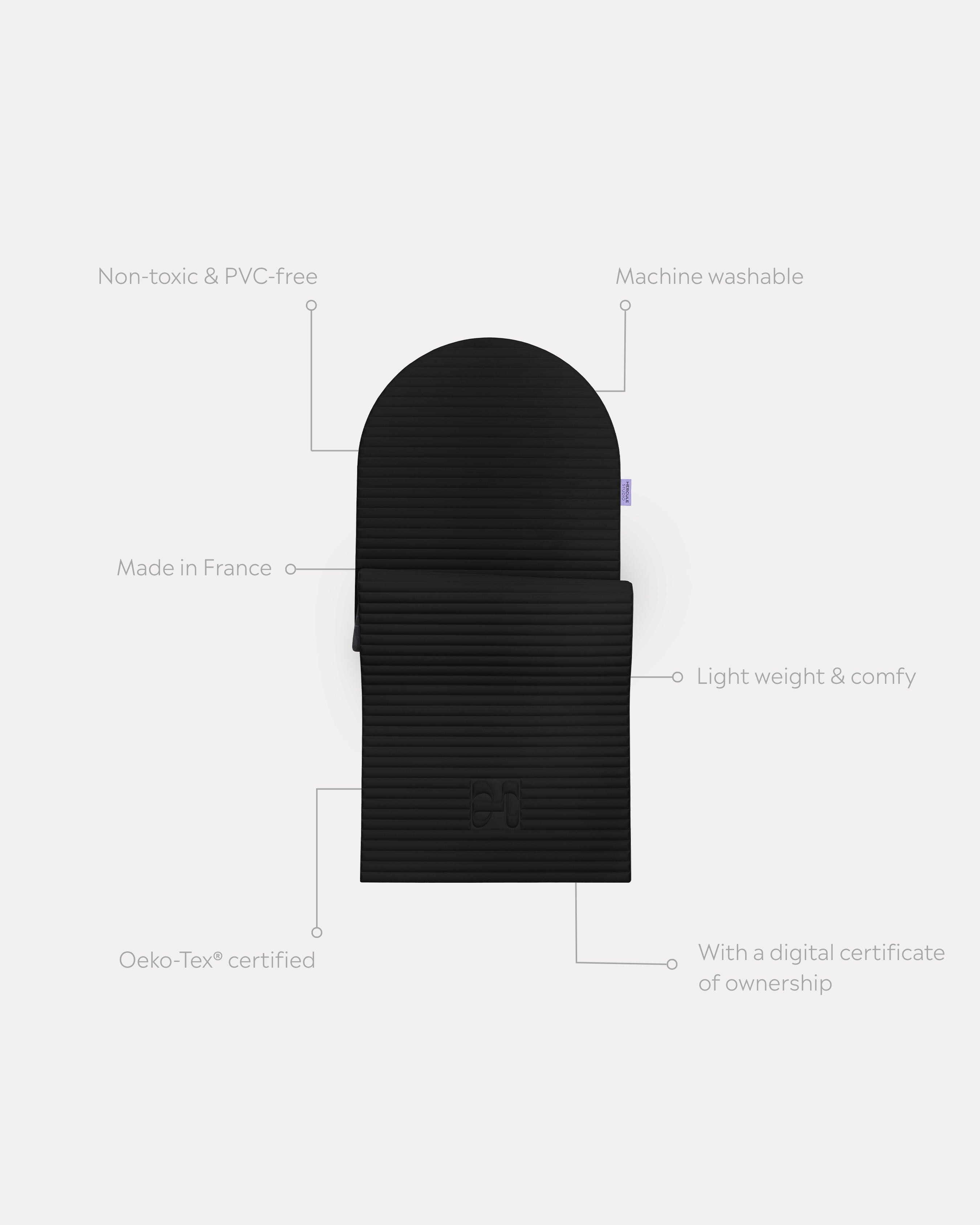 Tapis de sol pour le fitness le yoga et le pilates de la marque hercule studio modèle archy couleur outrenoir packshot semi déplié avec éléments de réassurance