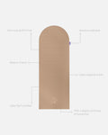 Hercule Studio Archy beige (Dune) unrolled sport mat, premium Made in France design mat for fitness, Pilates and stretching, with annotations highlighting key features and quality points