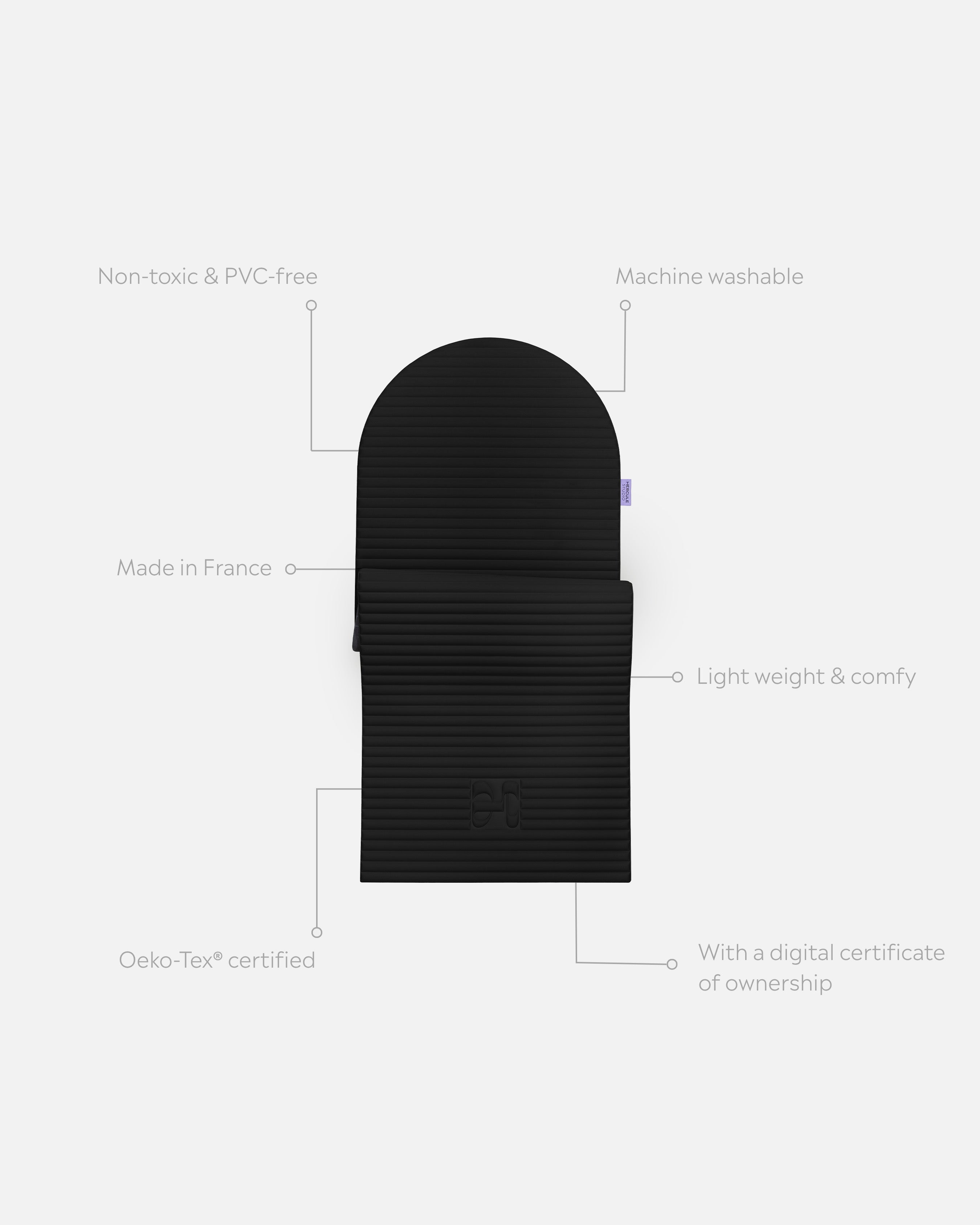 Tapis de sol pour le fitness le yoga et le pilates de la marque hercule studio modèle archy couleur outrenoir packshot semi déplié avec éléments de réassurance