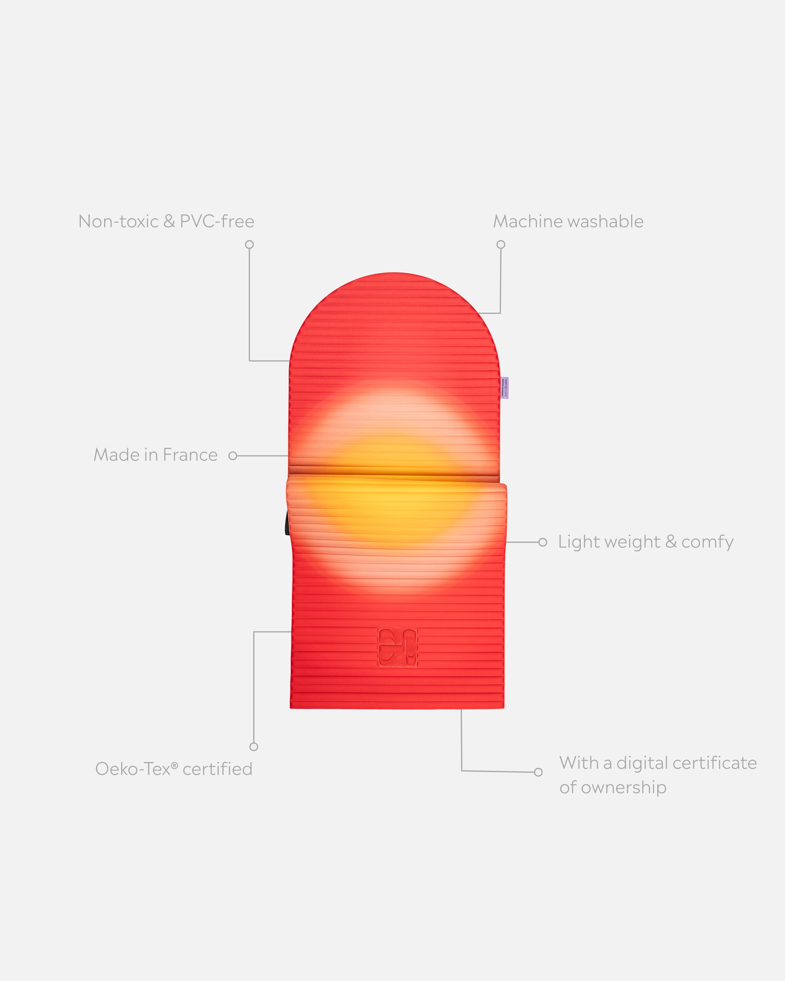 Tapis de sol pour le fitness le yoga et le pilates de la marque hercule studio modèle archy couleur summer packshot semi déplié avec éléments de réassurance