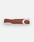 Hercule Studio Archy brown and ecru printed (Bari Choco) premium sport mat, machine-washable and durable fitness mat, rolled view