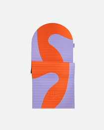 Hercule Studio Archy red and purple printed (Axel) arch-shaped sport mat, durable Made in France design mat for fitness, Pilates and stretching, half unrolled view