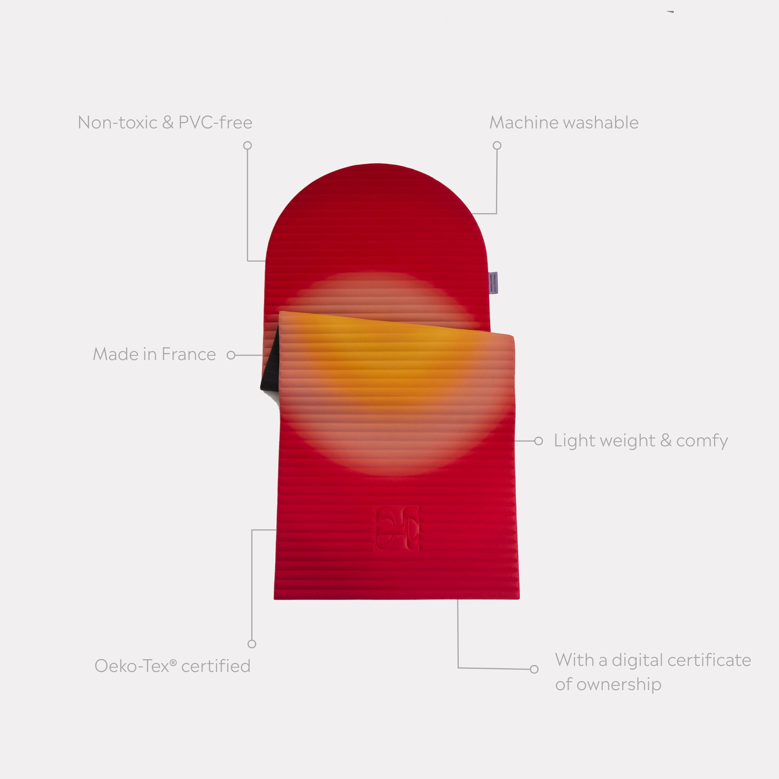 Tapis de sol pour le fitness le yoga et le pilates de la marque hercule studio modèle archy couleur summer packshot semi déplié avec éléments de réassurance