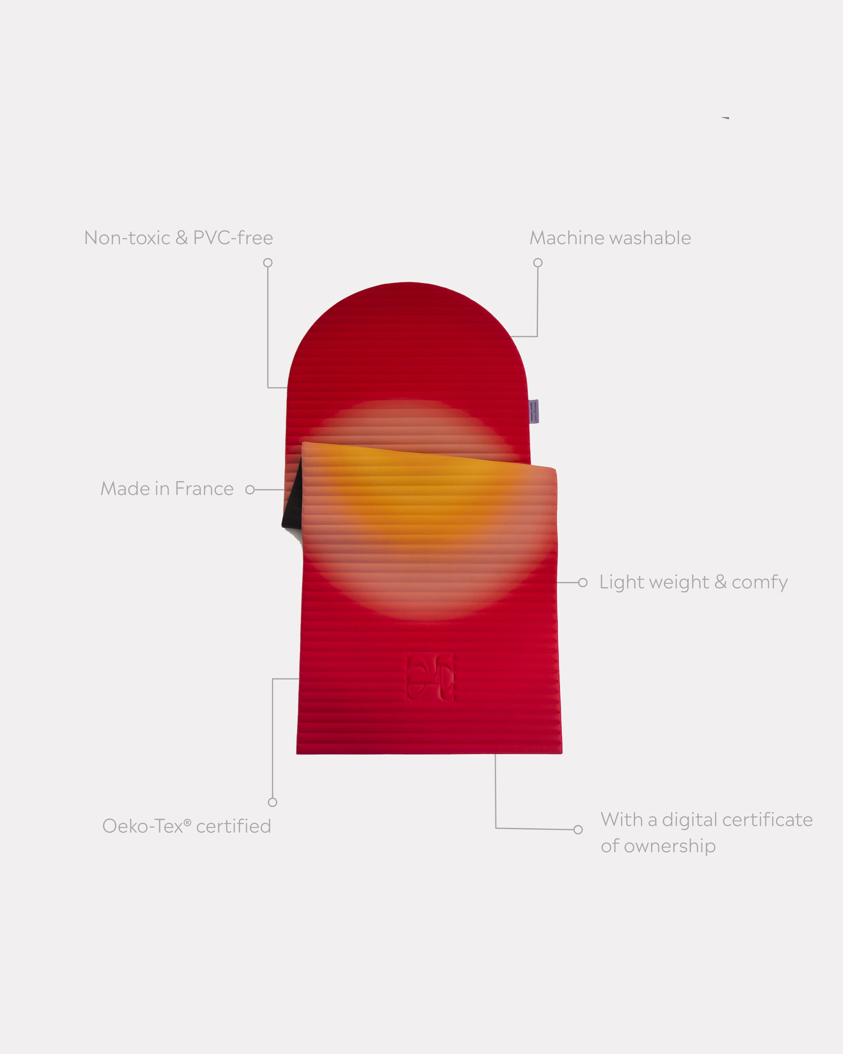 Tapis de sol pour le fitness le yoga et le pilates de la marque hercule studio modèle archy couleur summer packshot semi déplié avec éléments de réassurance