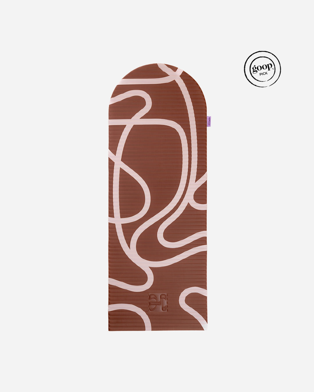 Tapis de sol pour le fitness le yoga et le pilates de la marque hercule studio modèle archy couleur imprimé bari choco packshot déplié avec le logo goop