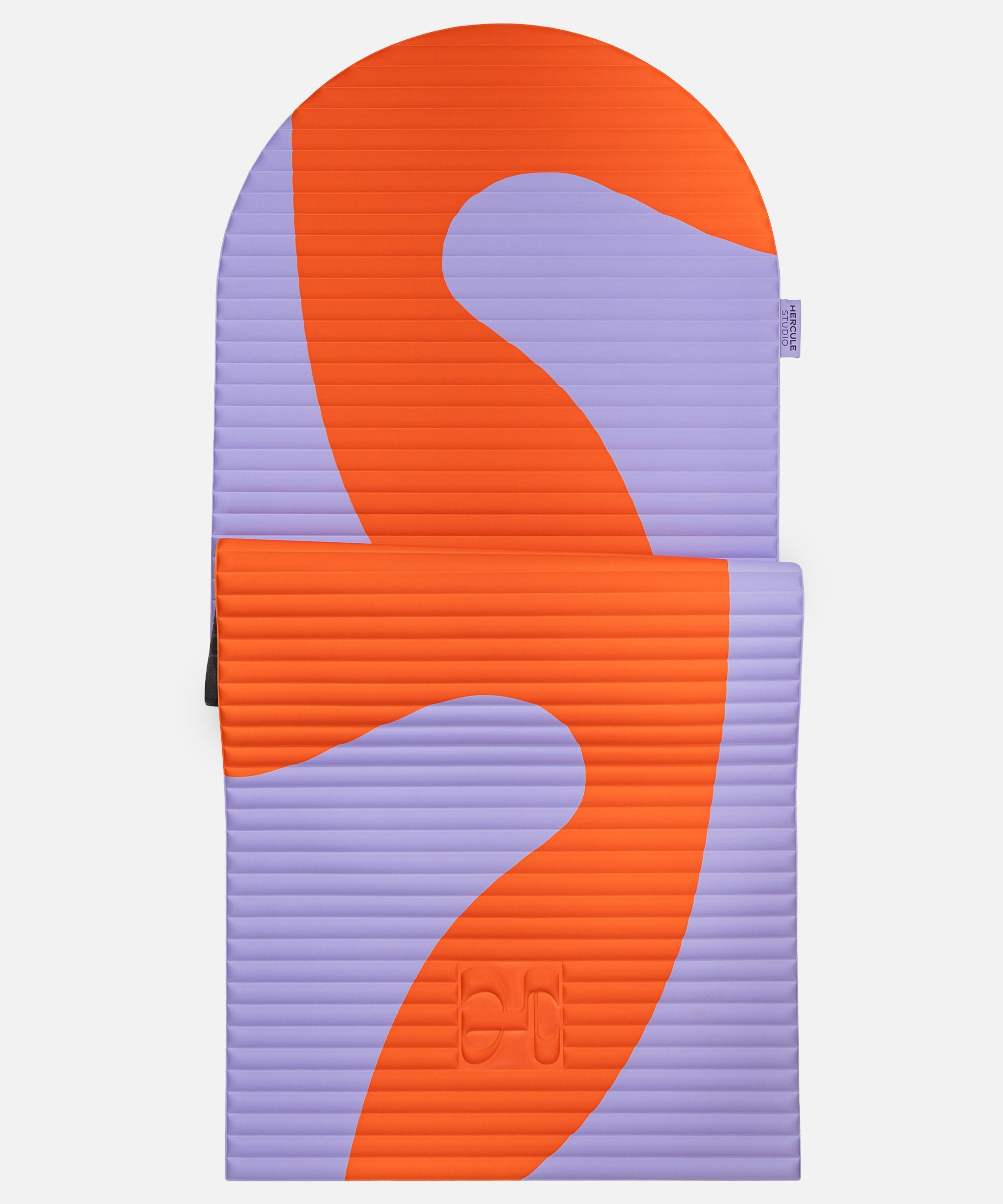Hercule Studio Archy red and purple printed (Axel) arch-shaped sport mat, durable Made in France design mat for fitness, Pilates and stretching, half unrolled view