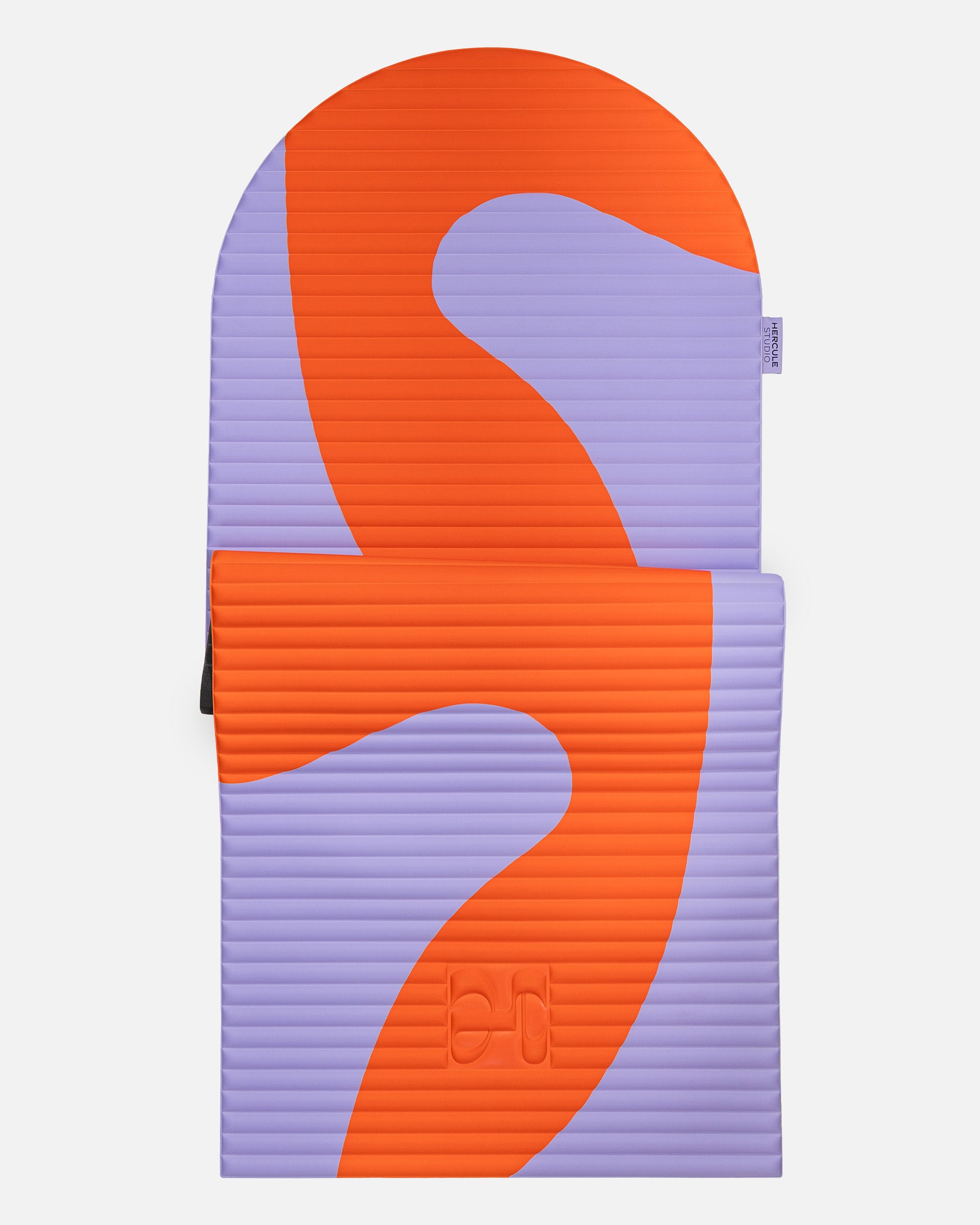 Hercule Studio Archy red and purple printed (Axel) arch-shaped sport mat, durable Made in France design mat for fitness, Pilates and stretching, half unrolled view