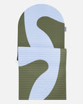 Hercule Studio Archy khaki and blue printed (Axel) arch-shaped sport mat, durable Made in France design mat for fitness, Pilates and stretching, half unrolled view