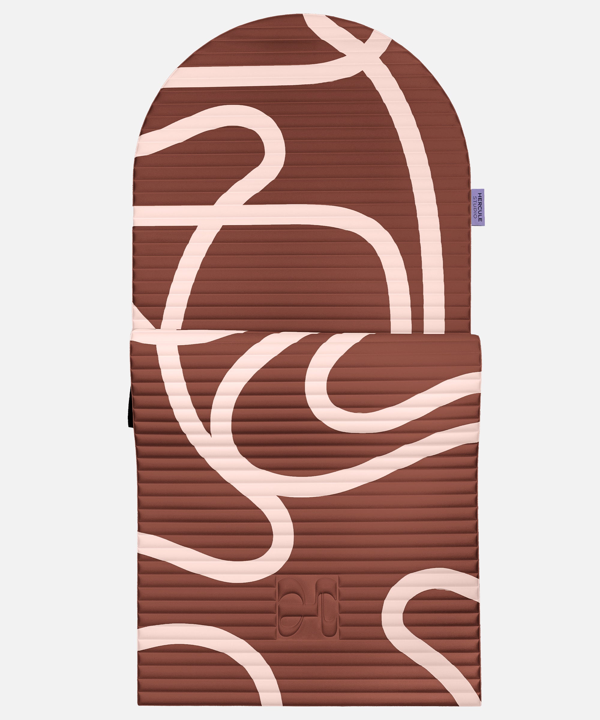 Hercule Studio Archy Bari Choco arch-shaped sport mat, durable premium Made in France design mat for fitness, Pilates and stretching, half unrolled view
