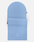 Hercule Studio Archy blue jean arch-shaped sport mat, durable premium Made in France design mat for fitness, Pilates and stretching, half unrolled view