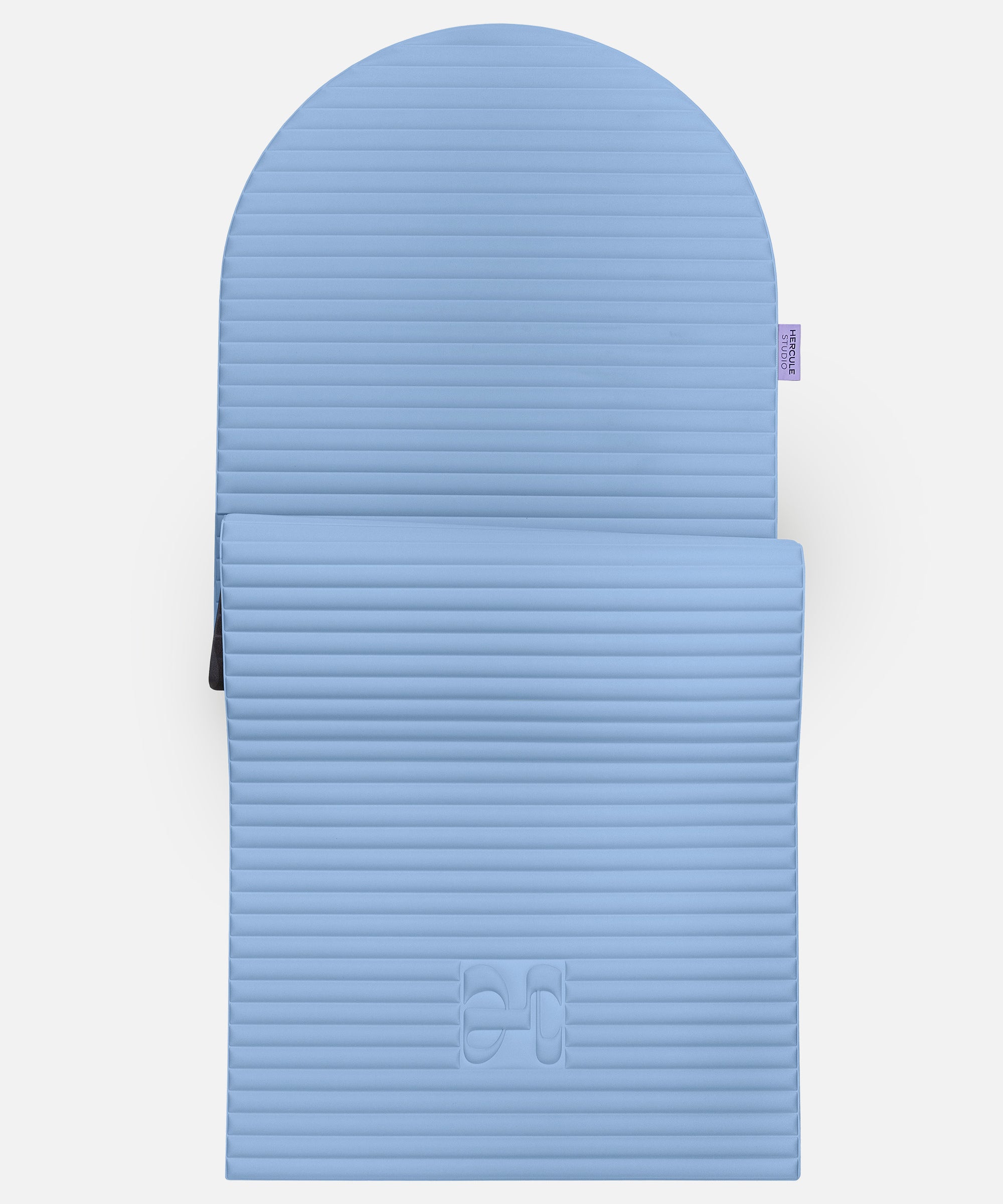 Hercule Studio Archy blue jean arch-shaped sport mat, durable premium Made in France design mat for fitness, Pilates and stretching, half unrolled view