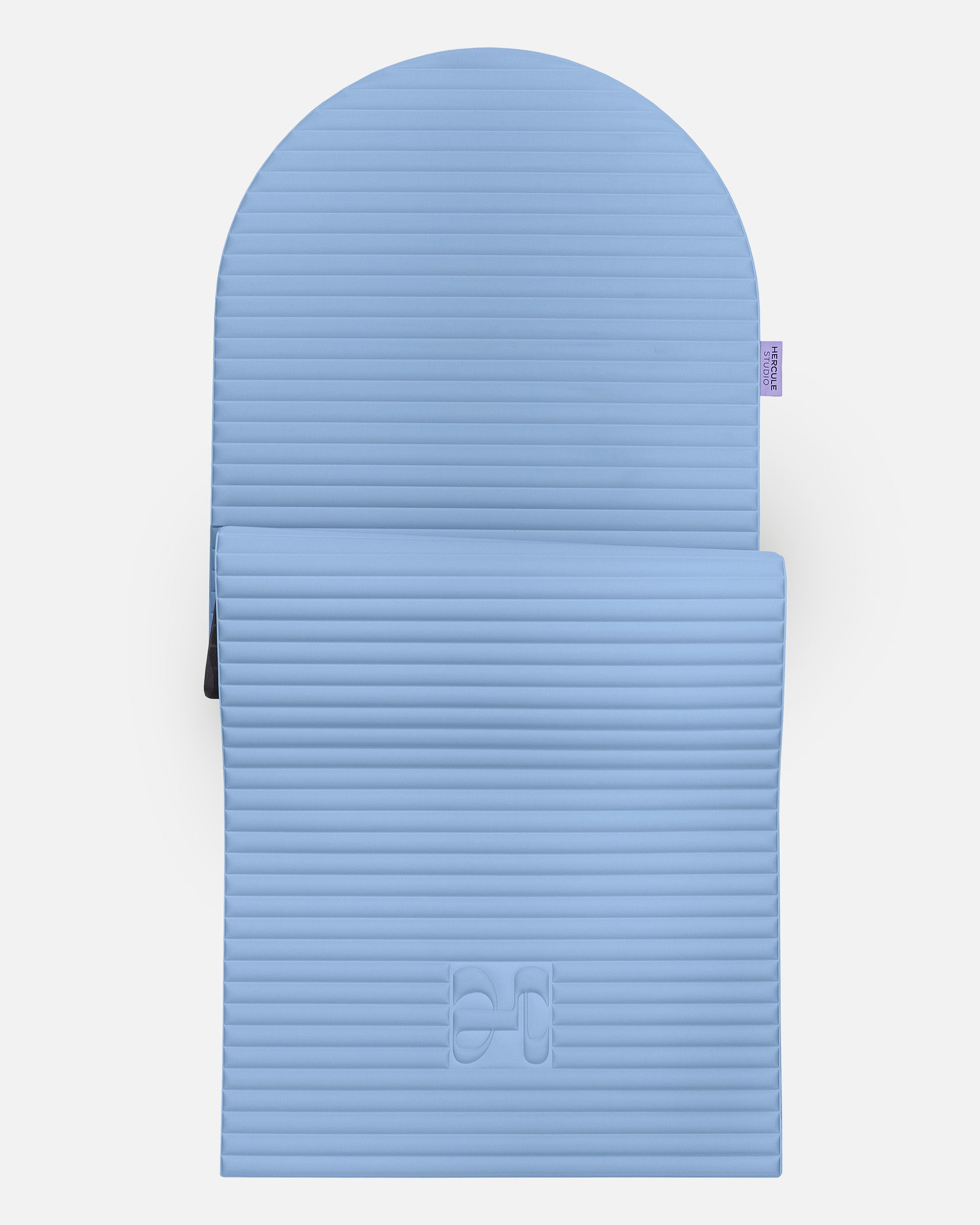 Hercule Studio Archy blue jean arch-shaped sport mat, durable premium Made in France design mat for fitness, Pilates and stretching, half unrolled view