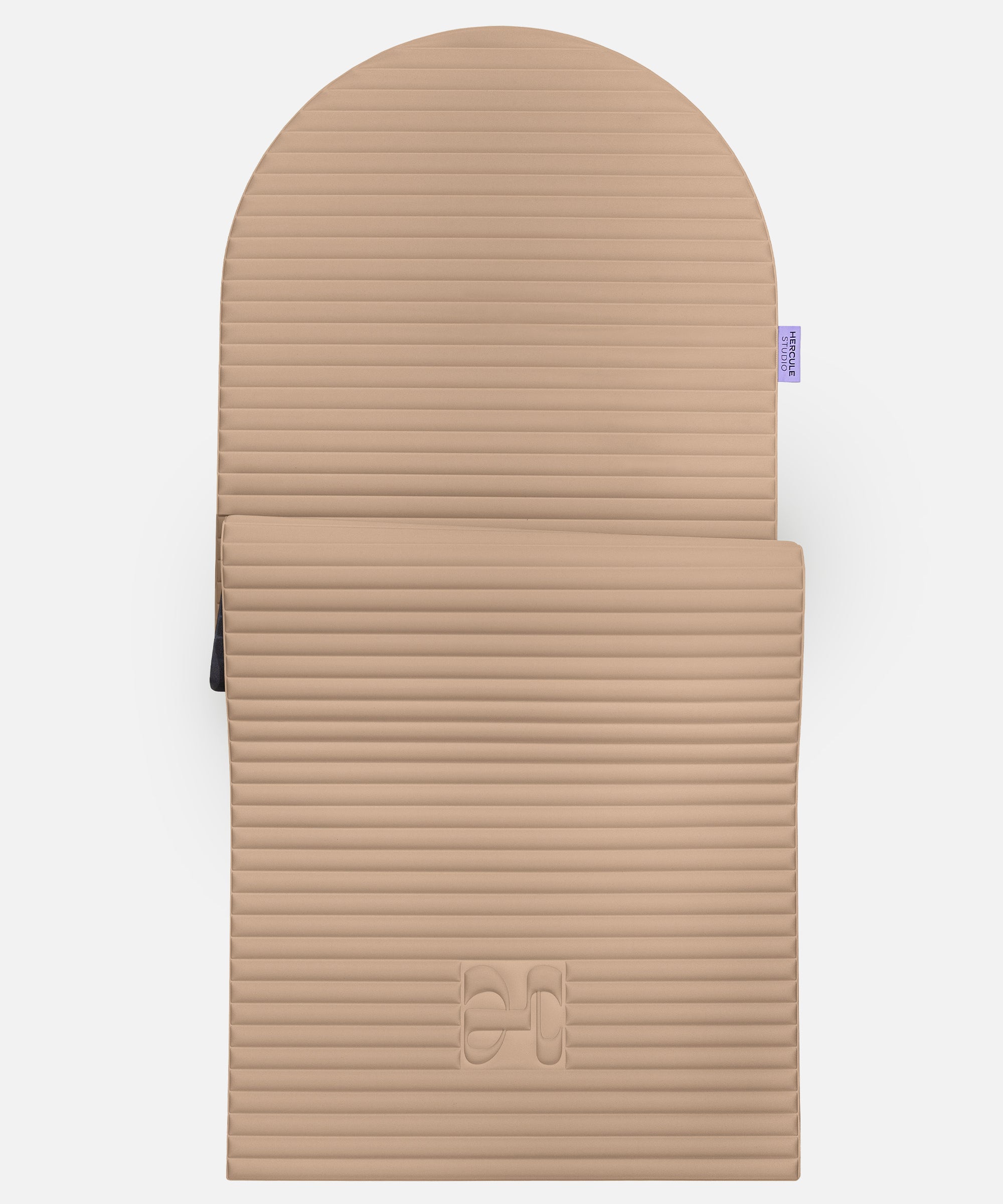 Hercule Studio Archy beige (Dune) arch-shaped sport mat, durable Made in France design mat for fitness, Pilates and stretching, half unrolled view