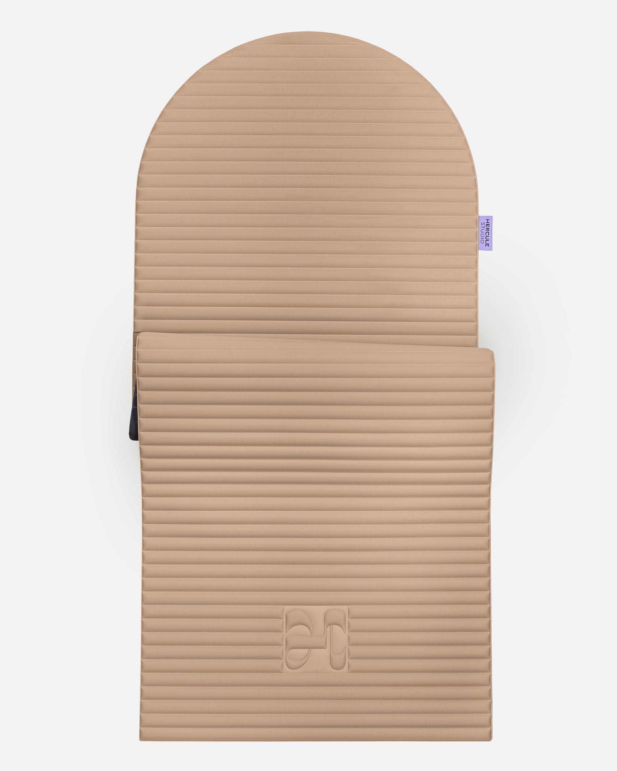 Hercule Studio Archy beige (Dune) arch-shaped sport mat, durable Made in France design mat for fitness, Pilates and stretching, half unrolled view