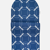Hercule Studio Archy blue Eden roc monogram arch-shaped sport mat in limited edition, durable premium Made in France design mat for fitness, Pilates and stretching, half unrolled view