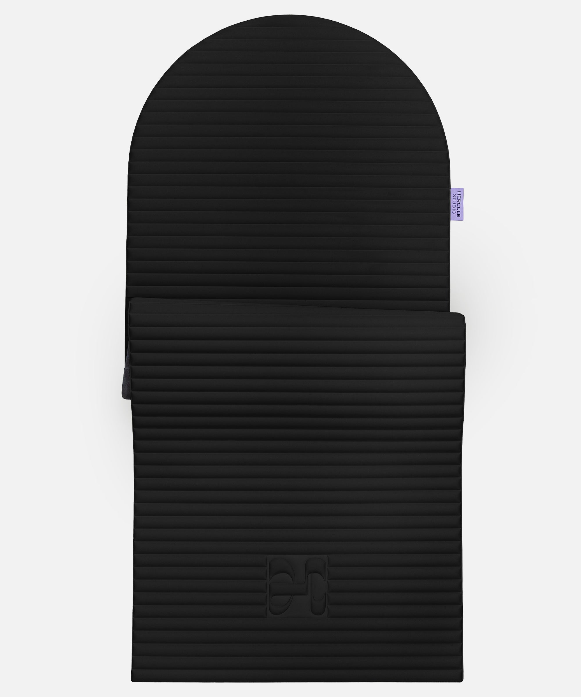 Hercule Studio Archy Midnight Black arch-shaped sport mat, durable premium Made in France design mat for fitness, Pilates and stretching, half unrolled view