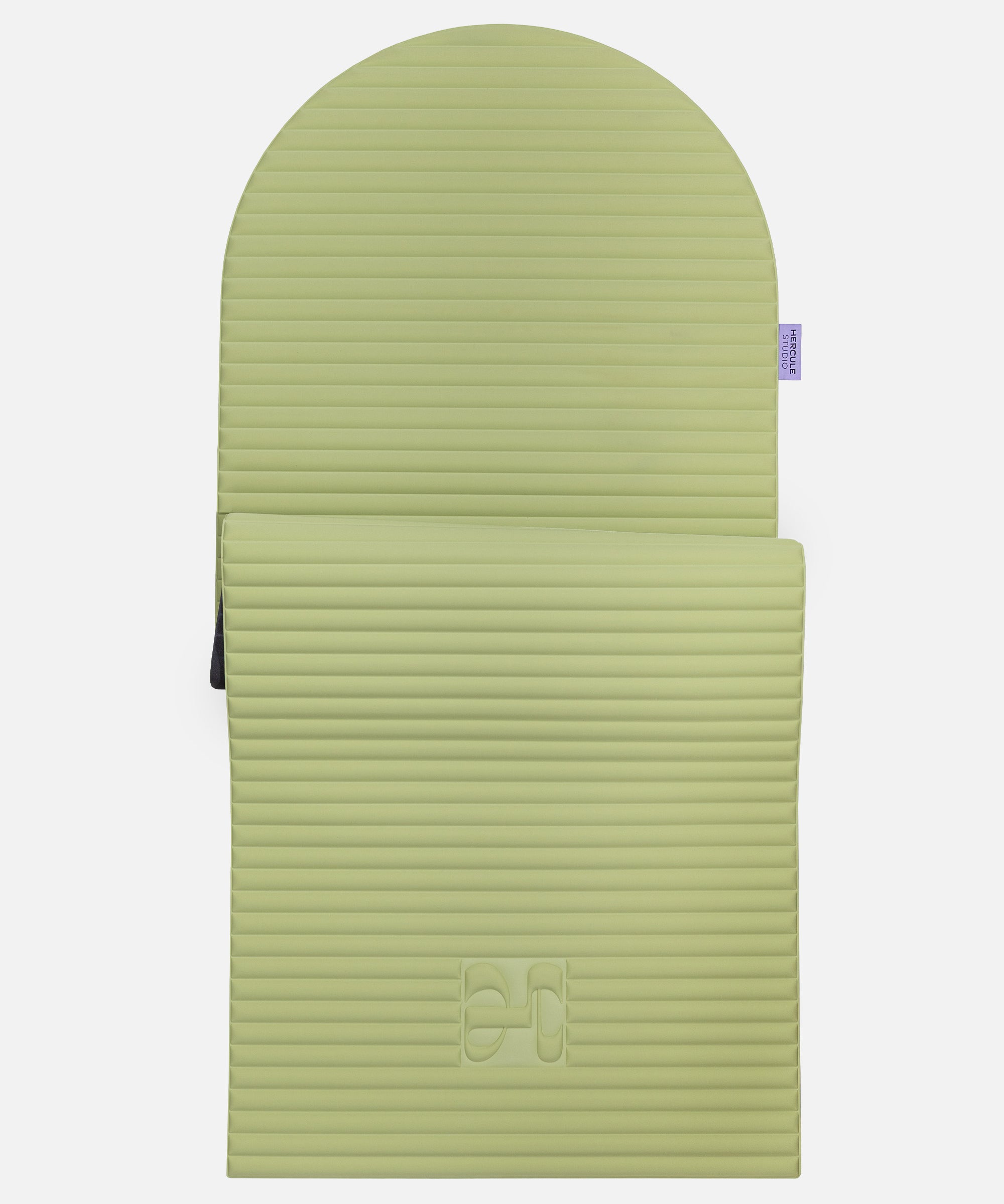 Hercule Studio Archy pistachio green arch-shaped sport mat, durable Made in France design mat for fitness, Pilates and stretching, half unrolled view