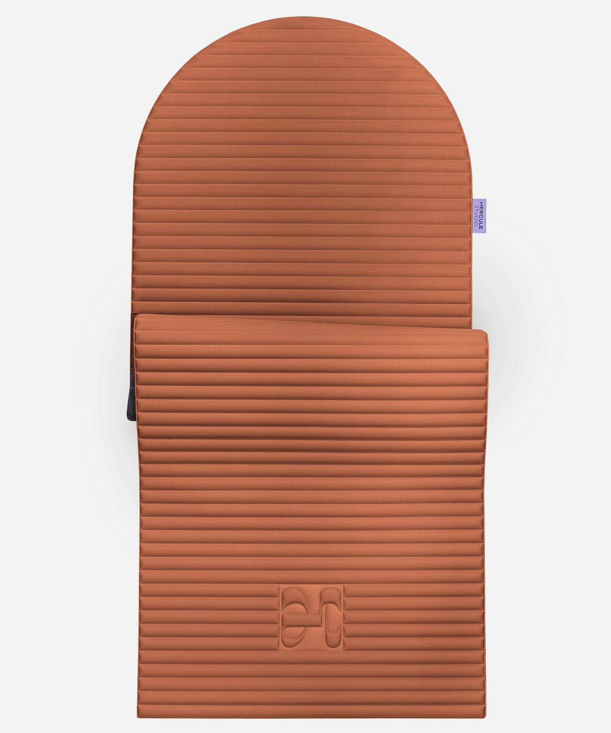 Hercule Studio Archy terracotta arch-shaped sport mat, durable premium Made in France exercise mat for fitness, Pilates and stretching, half unrolled view