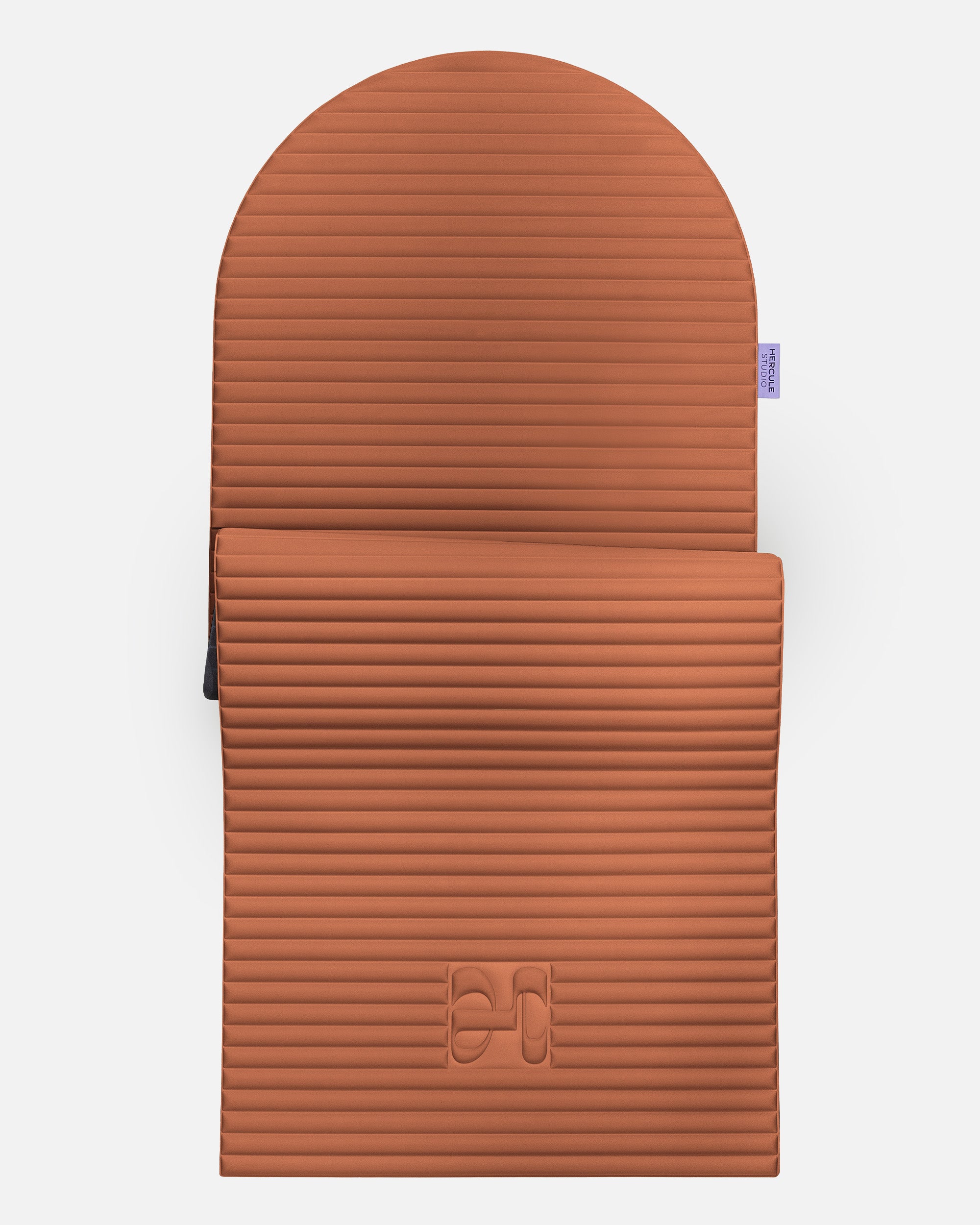 Hercule Studio Archy terracotta arch-shaped sport mat, durable premium Made in France exercise mat for fitness, Pilates and stretching, half unrolled view