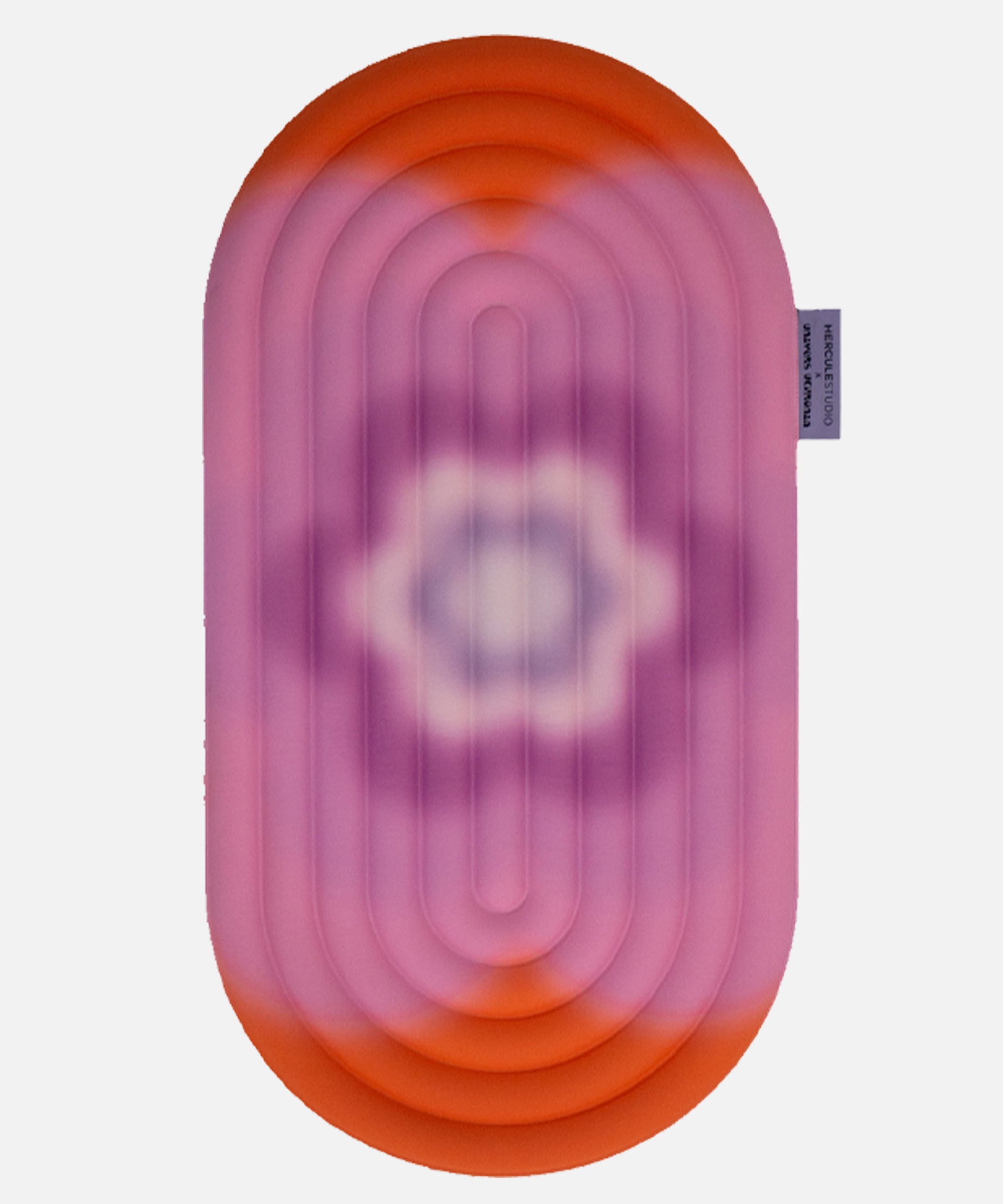 Hercule Studio Galé mini mat unrolled – limited edition Spring in collaboration with Univers Uchronia – pink background with large flower – portable 3-in-1 comfort pad, ergonomic support for knees, elbows, glutes, Reformer compatible, durable design made in France