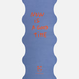 Hercule Studio Thomas Lélu quote yoga mat unrolled, blue background with red message, machine-washable suede, limited edition