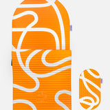 Hercule Studio Bari Orange Pop printed comfort bundle including the graphic Archy mat and the Galé 3-in-1 comfort pad, design duo to enhance comfort in Pilates and fitness, durable French craftsmanship, packshot visual
