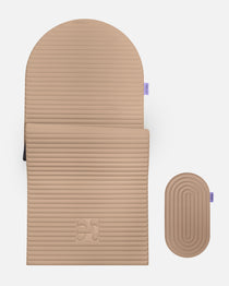 Hercule Studio Dune beige comfort wellness bundle including the ergonomic Archy mat and the Galé 3-in-1 mini mat, support and stability for yoga, Pilates and stretching, Made in France packshot