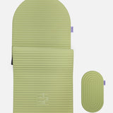 Hercule Studio pistachio green comfort bundle pairing the ergonomic Archy mat with the portable Galé mini mat, bundle designed for comfort in Pilates, yoga and Reformer, responsible French craftsmanship, packshot visual